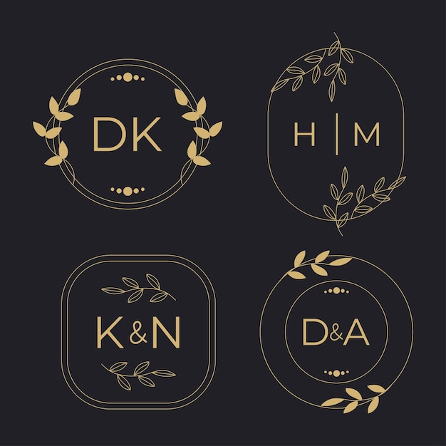 Elegante bloemenmonogrammen en randen Ontwerpsjablonen voor uitnodigingen, menulabels, Bruiloftsmonogrammen