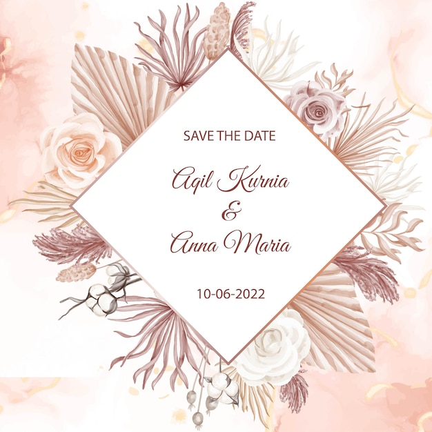 Elegante Boho Engagement Rose aquarel bruiloft uitnodiging sjabloon