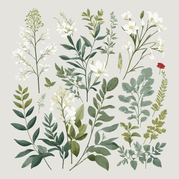 Elegante botanische prenten vector op witte achtergrond