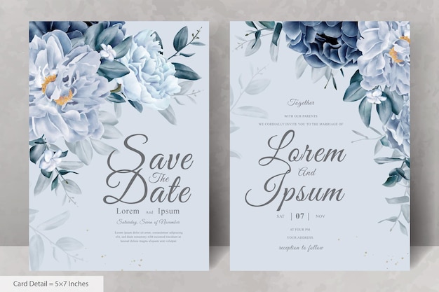 Elegante bruiloft briefpapier met marineblauwe bloem en bladeren