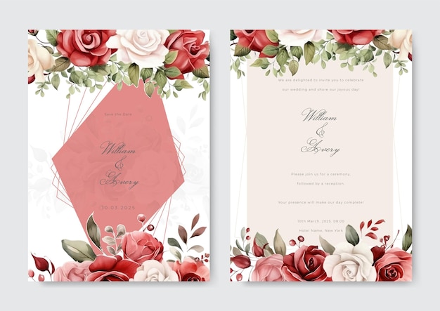 elegante bruiloft kaart met prachtige bloemen en bladeren sjabloon