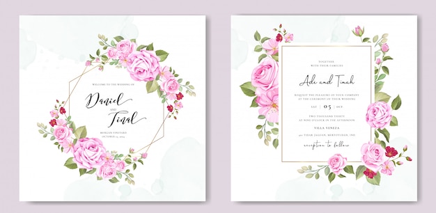 Elegante bruiloft kaartsjabloon met mooie rozen krans