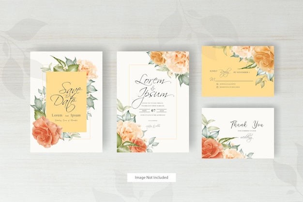 Elegante bruiloft uitnodiging kaartensjabloon met bloemen en bladeren. vintage rustiek arrangement