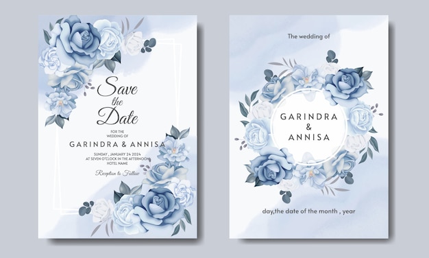 Elegante bruiloft uitnodigingskaart met mooie bloemen en bladeren sjabloon