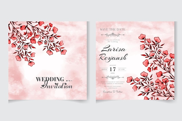 Elegante bruiloft uitnodigingskaart met prachtige aquarel bloemen laat aquarel textuur