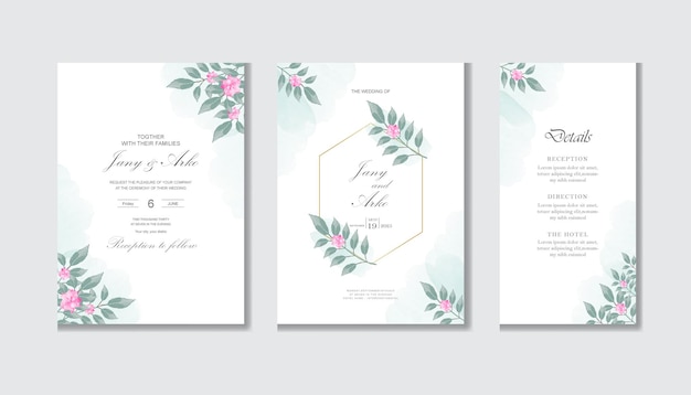 Elegante bruiloft uitnodigingskaart ontwerpsjabloon met aquarel bloemen
