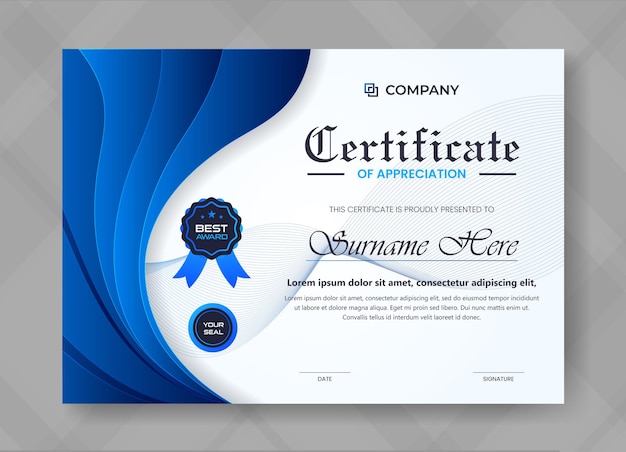 Elegante certificaat van waardering moderne sjabloon Diploma certificaatsjabloon set met badges