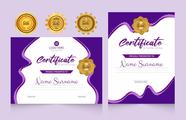 Elegante certificaatsjabloon met het beste ontwerp voor de badge-set