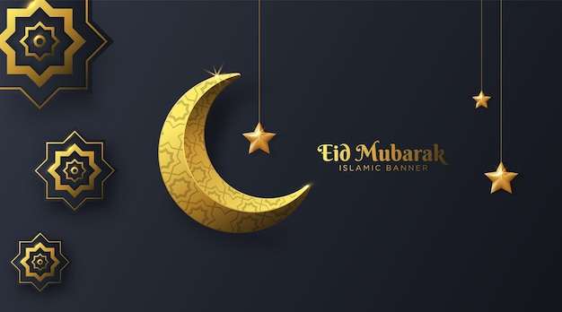 Elegante eid mubarak islamitische achtergrond met halve maan