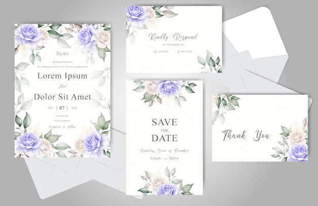 Elegante floral regeling bruiloft uitnodiging set sjabloon