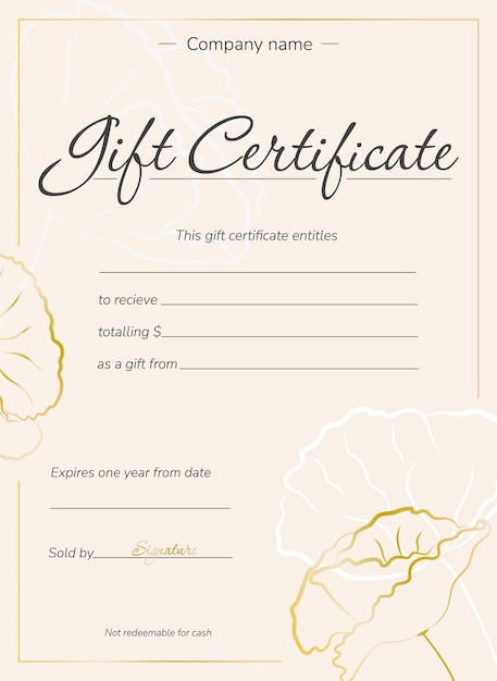 Elegante gift certificate for women Gift voucher for spa shops salons