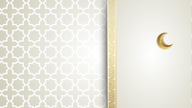 Elegante gouden lantaarn arabisch wit goud islamitische ontwerp achtergrond universele ramadan kareem banner achtergrond met lantaarn maan islamitische patroon moskee en abstracte luxe islamitische elementen
