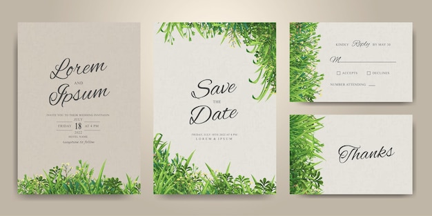Elegante groen bruiloft uitnodigingskaart sjabloon set