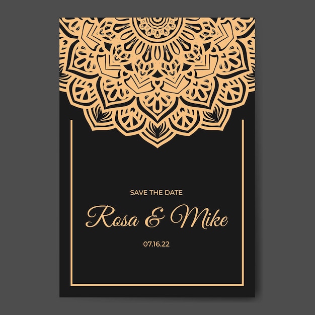 Elegante huwelijksuitnodigingskaart met mandala-decoratiesjabloon
