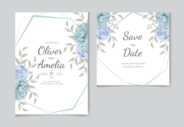 Elegante huwelijksuitnodigingskaart met prachtig bloeiend bloemen- en bladerenontwerp Gratis Vector