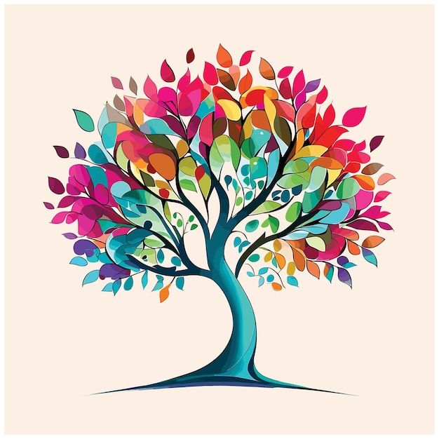 Vector elegante kleurrijke boom met trillende bladeren die takkenillustratie hangen
