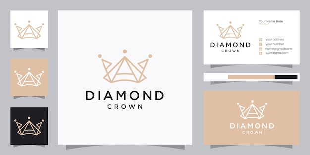 Elegante kroon met diamanten logo-ontwerp en sjabloon voor visitekaartjes