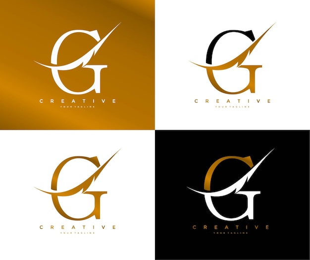 Elegante letter g gekoppeld swoosh veer symbool logo