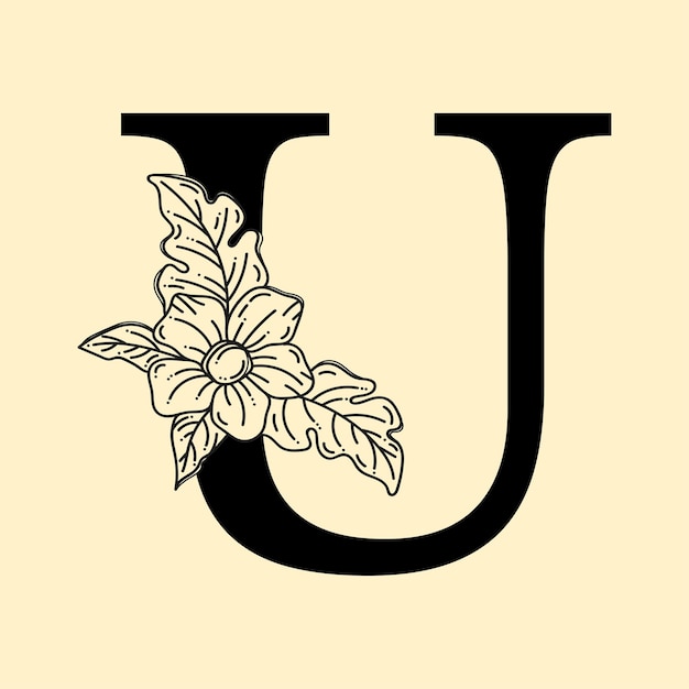 Vector elegante letter u met krans bloemen logo decoratief