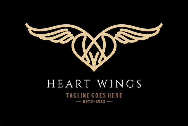 Elegante luxe Flying Golden Heart Love Wings Logo Design