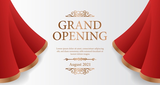 Elegante luxe grootse openingsbanner met rode zijden gordijngolf open