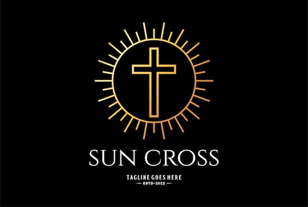 Elegante luxe Rise Sun Light Jesus Christian Cross Line voor het logo van de kapelkerk