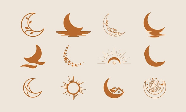 Elegante maan logo ontwerp lijn pictogram vector
