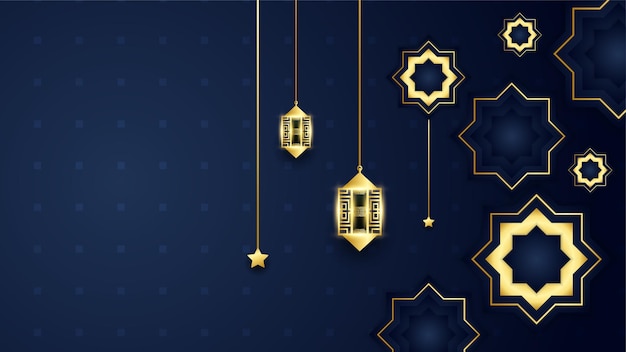 Elegante Mandala Arabische gouden blauwe islamitische ontwerp achtergrond Universele ramadan kareem banner achtergrond met lantaarn maan islamitische patroon moskee en abstracte luxe islamitische elementen