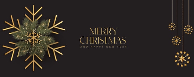 Elegante Merry Christmas nieuwjaar achtergrond banner zwart gouden gratis vector