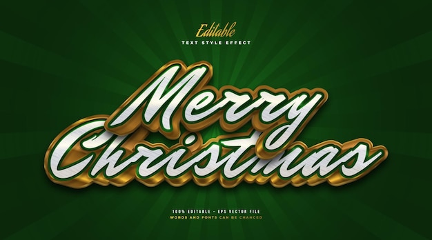 Elegante Merry Christmas-tekst in wit, groen en goud met 3D-effect. Bewerkbaar tekststijleffect
