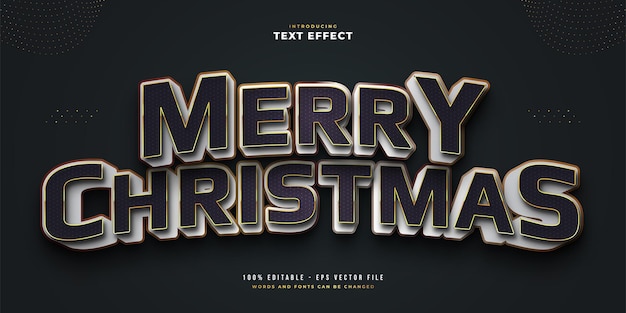 Elegante Merry Christmas-tekst in zwart-witstijl met 3D-reliëfeffect. Bewerkbaar tekststijleffect