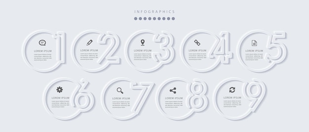 Elegante minimalistische infographic met 9 stappen