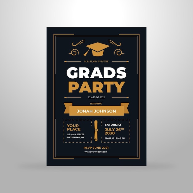 Elegante moderne afstudeeruitnodiging Poster Premium Vector