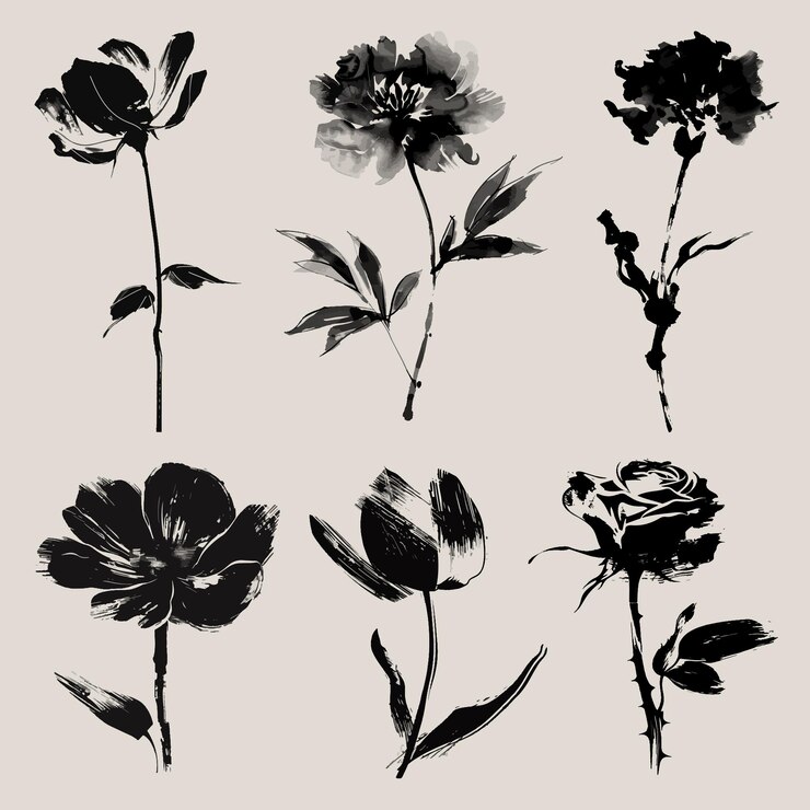 Vector elegante monochrome bloemen silhouetten