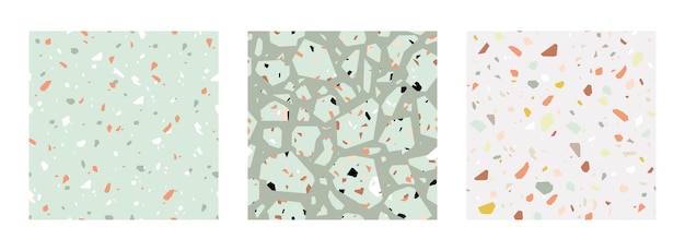 Elegante naadloze vector terrazzo mode patroon set Moderne stenen vloer tegel ontwerp texturen