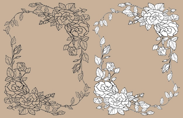 Elegante opengewerkte bloemen frame verticale lente kaart vector. zwart-wit bloeiende takken. kleur