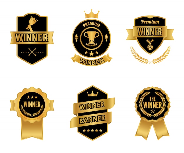 Elegante premium winnaar gouden en zwarte badge