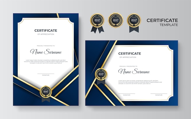 Elegante professionele blauwgouden certificaatontwerpsjabloon