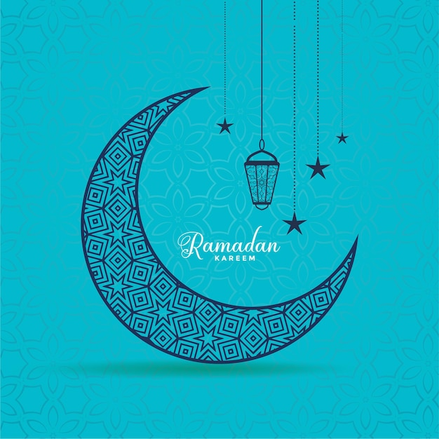 Vector elegante ramadan kareem decoratieve maan en lantaarns groet