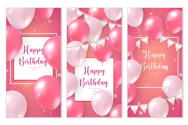 Elegante roze ballon en lint vlag set Happy Birthday viering kaart sjabloon voor spandoek