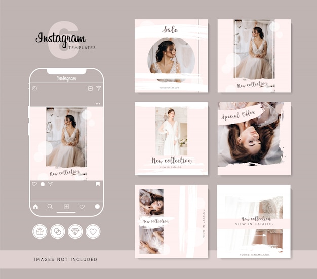 Elegante roze Instagram-sjablonen. Markeert pictogrammen