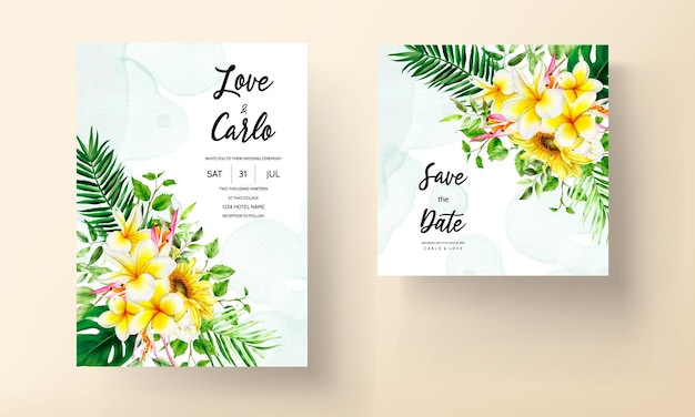 Elegante tropische bloem en bladeren bruiloft uitnodigingskaart