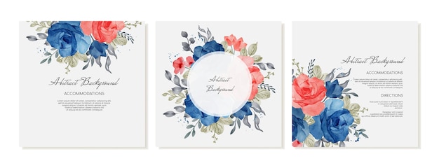 Elegante vierkante sjablonen voor kaarten social media berichten met aquarel bloemen blauwe rozen vector