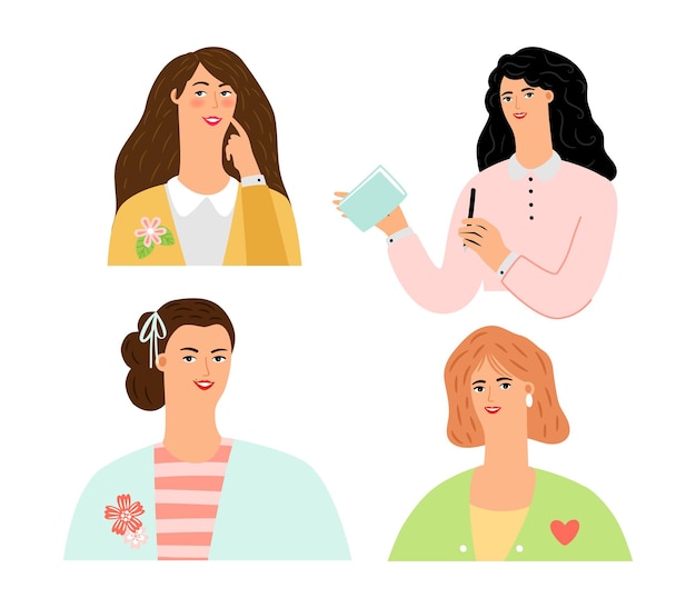 Elegante vrouwen. leuke huisvrouwen, stijlvolle dames avatars vector set