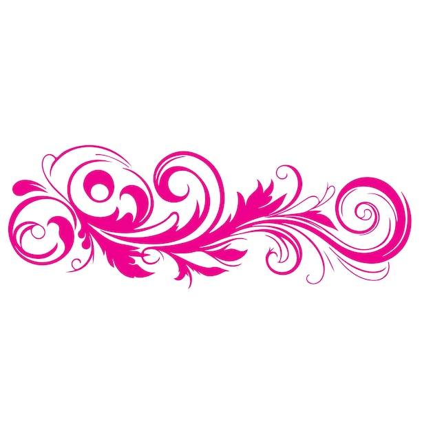 Vector elegante wervelingen damask met bloemen hand tekenen roze lijn stijl element illustratie geïsoleerd op witte achtergrond