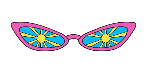 Elegante zonnebril in een groovy hippie stijl geïsoleerd op een witte achtergrond