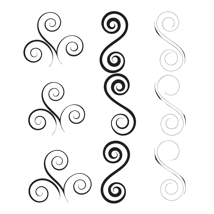 Vector elegante zwart-witte wervelingen bloeien en decoratieve elementen