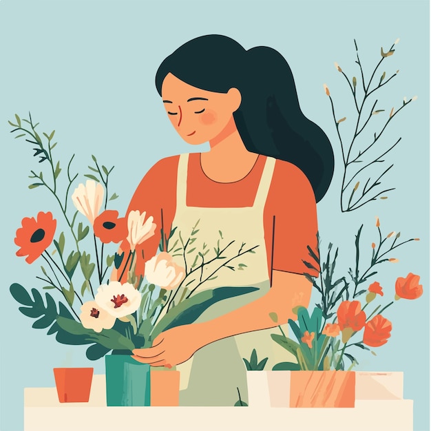 elegantly crafting floral arrangements vector illustration