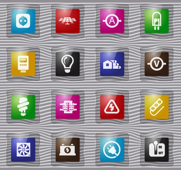 Elektriciteit glas icon set