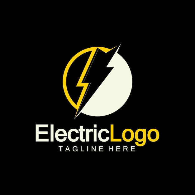 Elektrisch logo-ontwerpsjabloon geïsoleerd op zwarte achtergrond